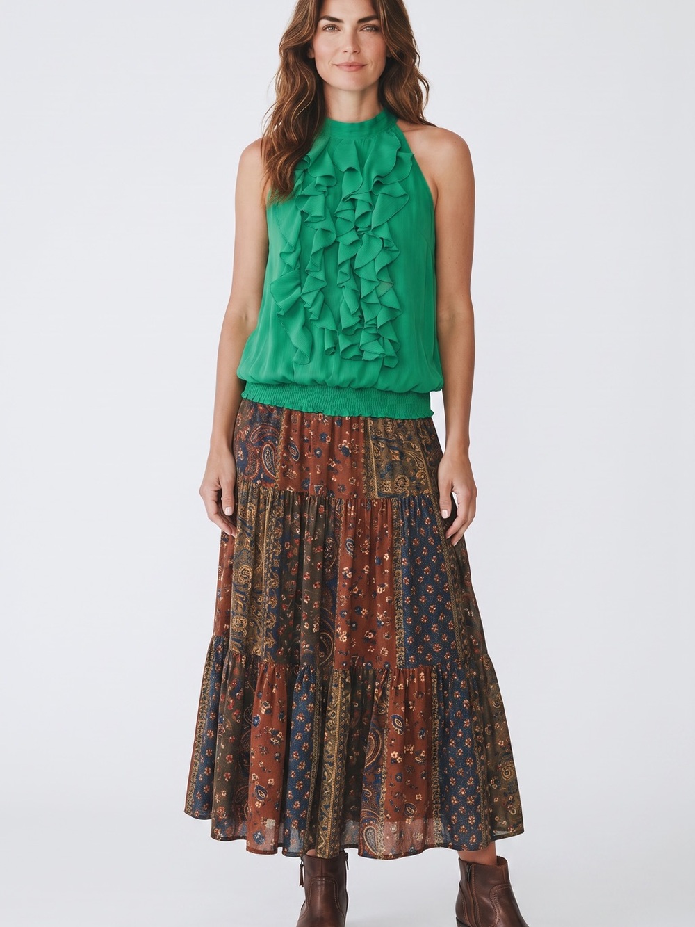 Mossimo Supply Co. Emerald Green Ruffle Halter Blouse